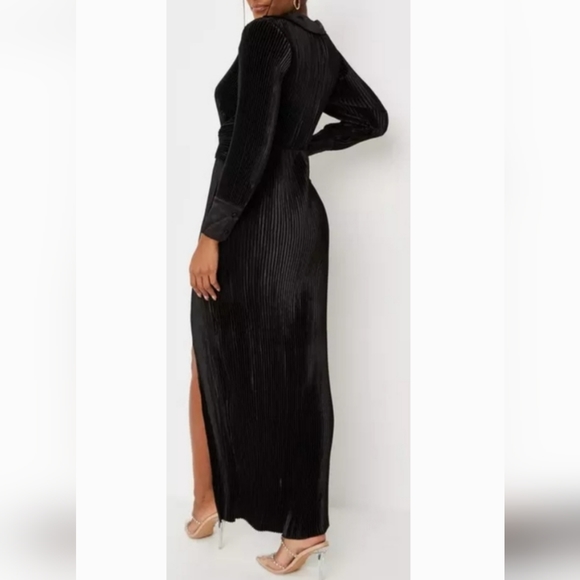 Satin Plisse Plunging Split Maxi Dress Missguided x Carli Bybel - Picture 3 of 12